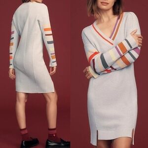 Anthropologie Daily Practice Knit Sweater Dress with Striped Sleeves